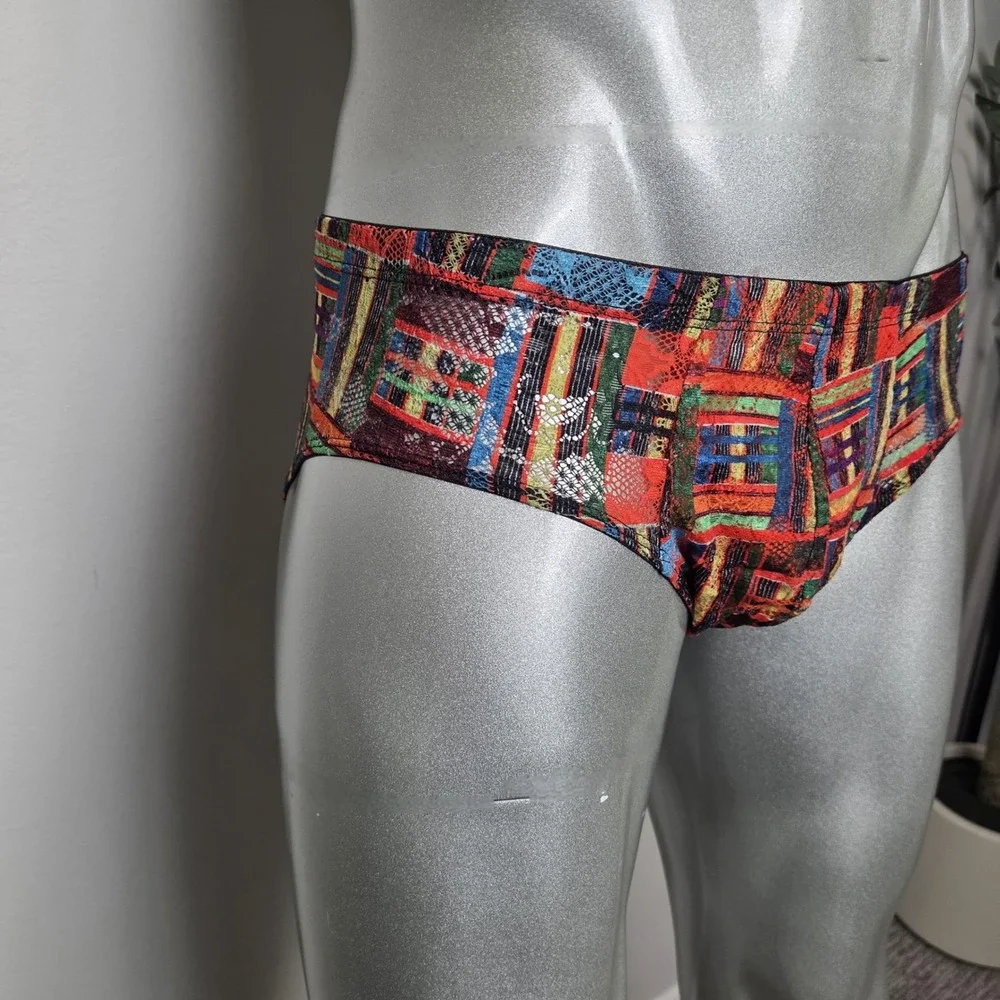 Cosabella Mens Briefs‎ Multi Color Geometric Mosaic Print Low Rise Underwear NEW